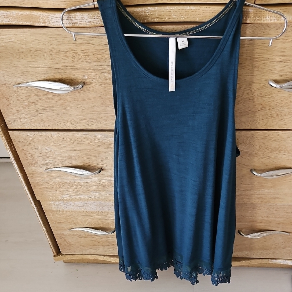 Like New! Lauren Conrad Dark Teal Long Tank Top Tunic With Lace Trim. Med